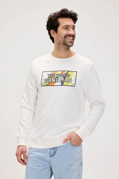 Bad Bear Caen Beyaz Erkek Baskılı Sweatshirt - Resim 4