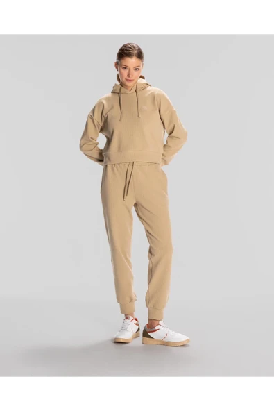 Logo Elise Waffle Hoodie Kadın Bej Regular Hoodie ürün görseli 1