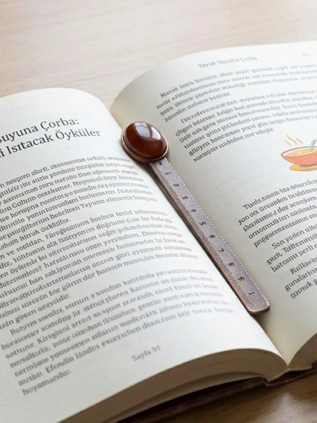 Akik Doğal Taşlı Kitap Ayracı ve Cetvel eukyak ürün görseli 1