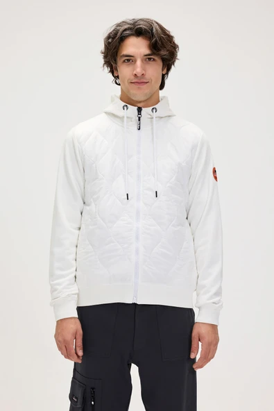 Cyrus Full-Zip Beyaz Erkek Kapüşonlu Sweatshirt ürün görseli 1