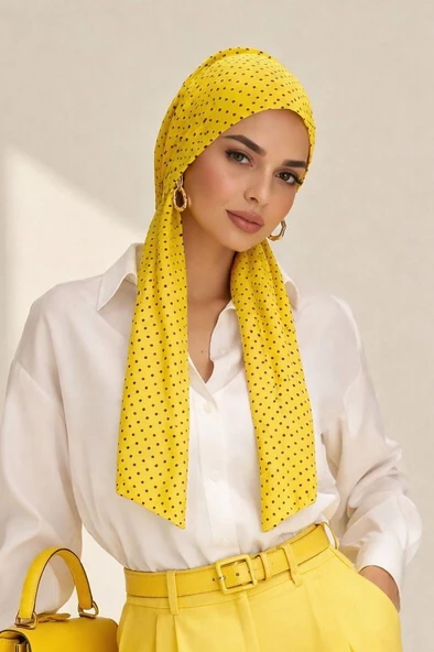 Sarı Siyah Puanlı Kelebek Bone Şal ürün görseli 1