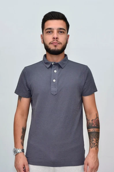 Erkek Antrresit Düz Basic Polo Yaka T-shirt 20817 ürün görseli 1
