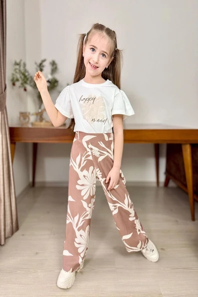 Papatya Desen Bol Paça Pantolonlu Kız Çocuk Takım ürün görseli 1