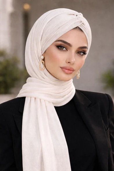 Beyaz Işıltılı Burgu Model Hazır Abiye Şal ürün görseli 1