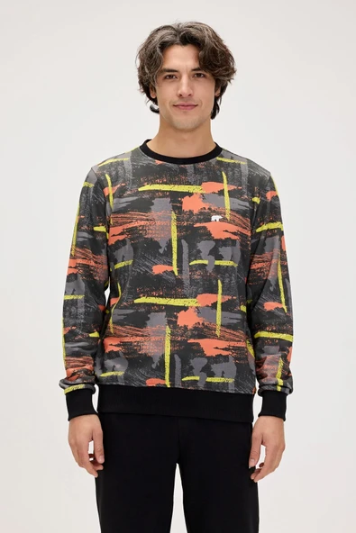 Flame Siyah Erkek Baskılı Sweatshirt ürün görseli 1