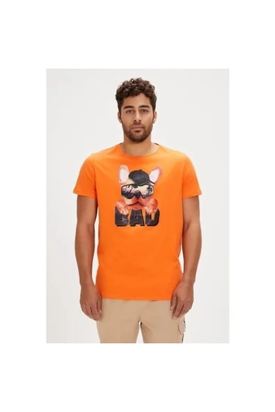 Bad Bear Spark Turuncu Baskılı Erkek Tişört - Resim 4