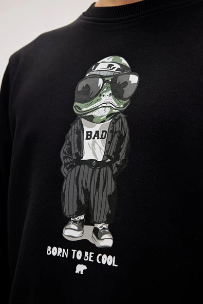 Bad Bear Gator Siyah Erkek Baskılı Sweatshirt - Resim 2