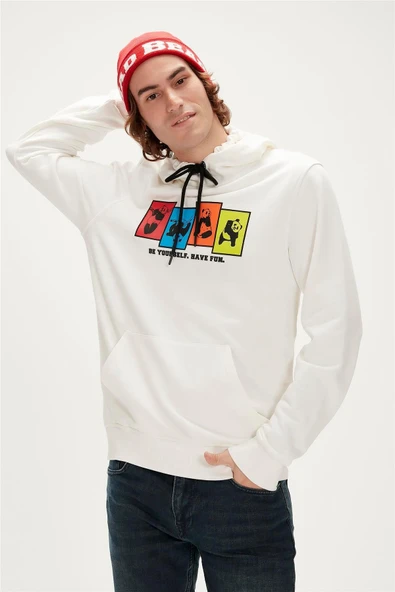 Fun Hoodie Off-White Beyaz Kapüşonlu Erkek Sweatshirt ürün görseli 1