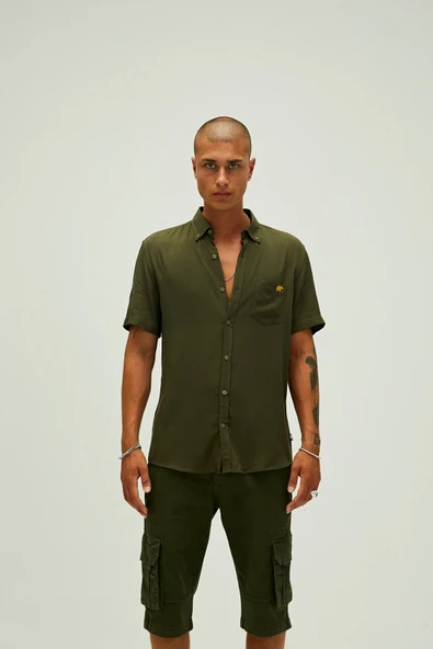 Frank Shirt Haki Yeşil Kısa Kollu Erkek Gömlek ürün görseli 1