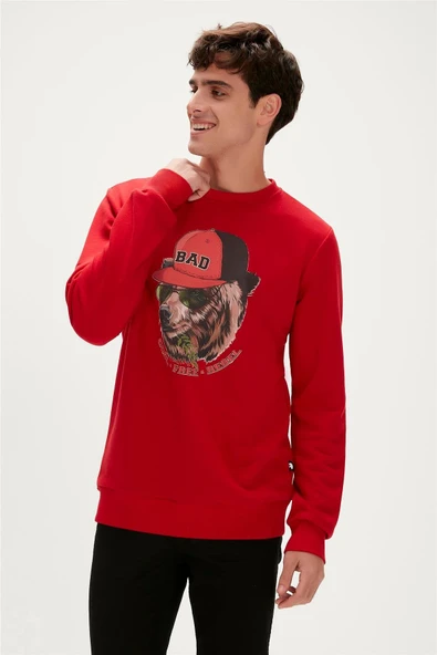 Rebel Crewneck Crimson-red Kırmızı Baskılı Erkek Sweatshirt ürün görseli 1