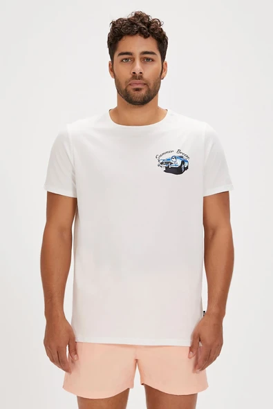 Bad Bear Dustin Beyaz Baskılı Erkek Tişört - Resim 5