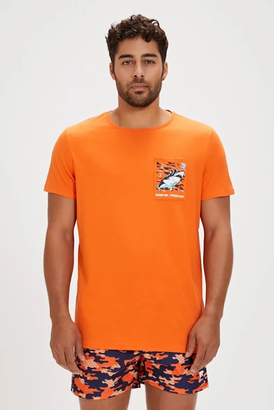 Bad Bear Francis Turuncu Baskılı Erkek Tişört - Resim 6