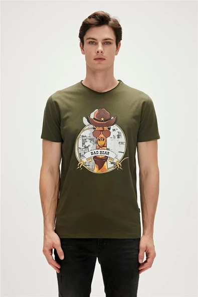 Giraffe T-shirt Haki Yeşil Baskılı Erkek Tişört ürün görseli 1