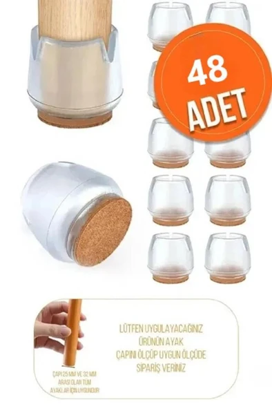 48 Adet 2.5-3.2 cm Ayaklar İçin Keçeli Silikon Masa Sandalye Ayak Pabucu Zemin Koruyucu Plastiği Keçesi ürün görseli 1