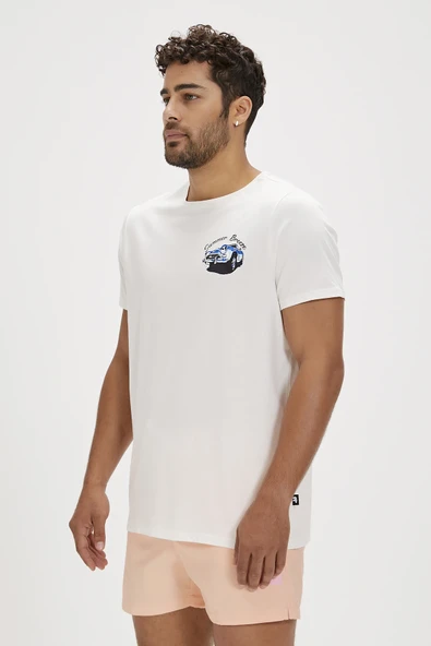 Bad Bear Dustin Beyaz Baskılı Erkek Tişört - Resim 4