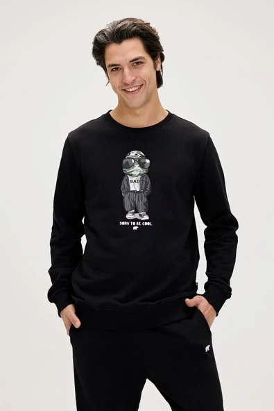 Bad Bear Gator Siyah Erkek Baskılı Sweatshirt - Resim 4