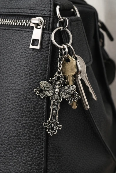 Gotik Haç Skull Detaylı Metal Anahtarlık Unisex Aksesuar ürün görseli 1
