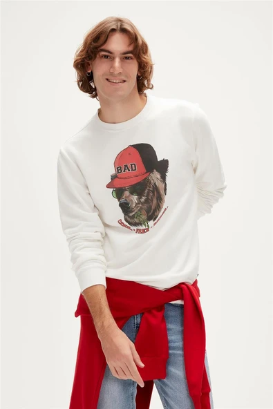 Rebel Crewneck Off-white Beyaz Baskılı Erkek Sweatshirt ürün görseli 1