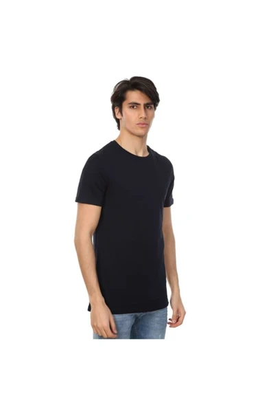 John Frank Erkek Lacivert Basic T-shirt - Resim 4