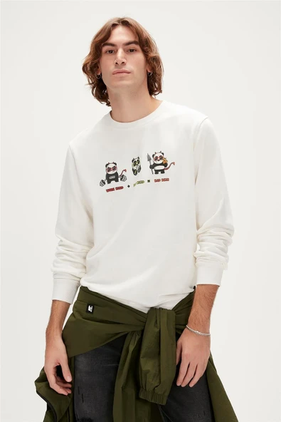 Play Hard Crewneck Off-white Beyaz Baskılı Erkek Sweatshirt ürün görseli 1