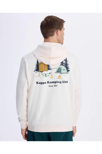 Kappa Authentic Graphik Phelps Unisex Beyaz Regular Hoodie - Resim 3