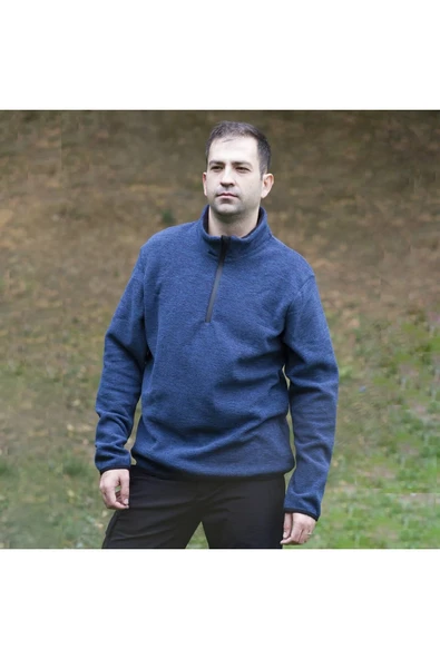 Yarım Fermuarlı Erkek Polar Mavi ürün görseli 1