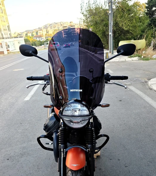 MOTOCAM Moto Guzzi V7 Stone Ön Cam 2021-2023 Model 53cm Siyah Renkli 4mm APARATSIZ ürün görseli 1