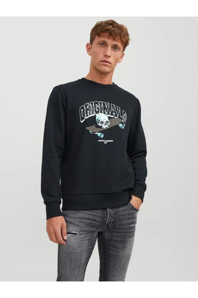 Jack & Jones Erkek Kuru Kafa Baskılı Bisklet Yaka Sweatshirt 12244220 ürün görseli 1