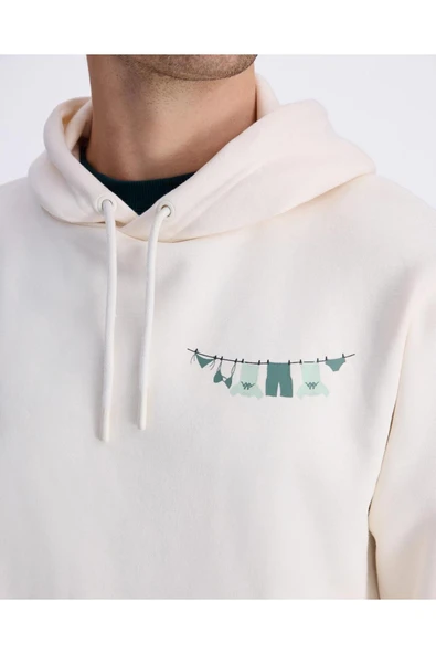 Kappa Authentic Graphik Phelps Unisex Beyaz Regular Hoodie - Resim 2
