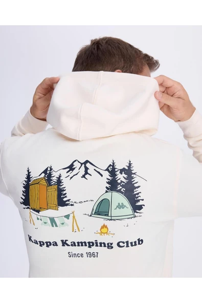 Kappa Authentic Graphik Phelps Unisex Beyaz Regular Hoodie - Resim 4