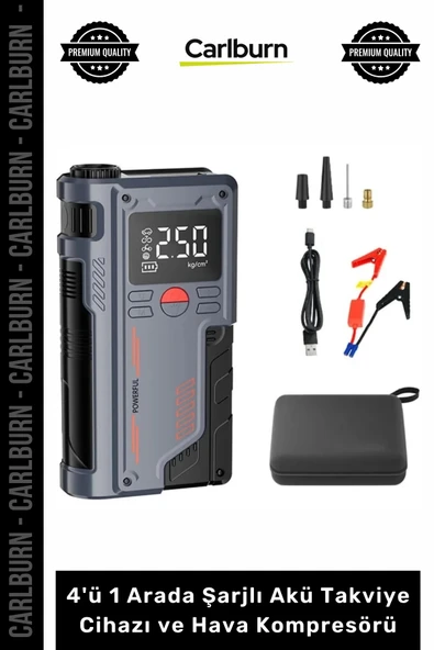 Özel Üretim 1000A Jump Starter Powerbank 4'ü 1 Arada Şarjlı Akü Takviye Cihazı  ve Hava Kompresörü ürün görseli 1