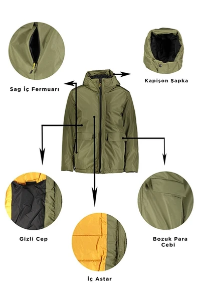 Erkek H Winter Jacket M - Haki - Resim 4