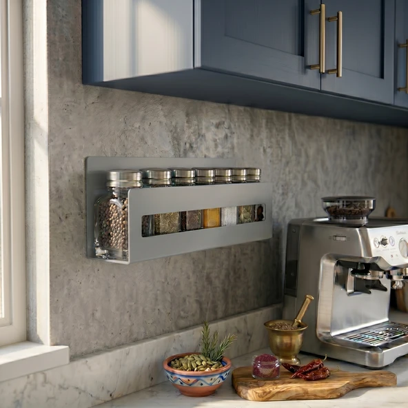 Modern Window Grey Galvaniz Metal Baharatlık - Fonksiyonel Düzen ürün görseli 1