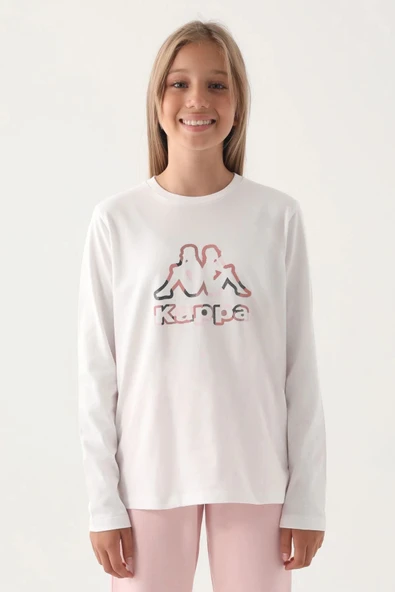Krem Bisiklet Yaka Logo Baskılı Kız Çocuk Sweatshirt ürün görseli 1