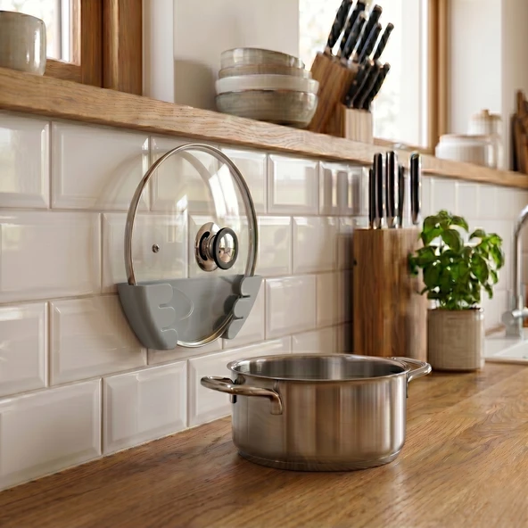 Mimari Form Window Grey Galvaniz Metal Tencere Kapak Tutucu - Mutfak Düzeni ürün görseli 1