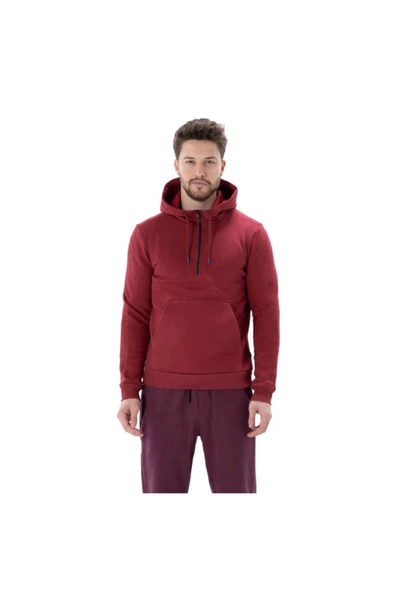 Exuma Erkek Bordo Yarım Fermuar Kapüşonlu Sweatshirt 2012051 ürün görseli 1