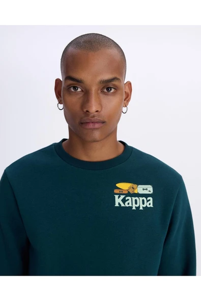Kappa Authentic Graphik Pyke Unisex Petrol Yeşili Regular Sweatshirt - Resim 2