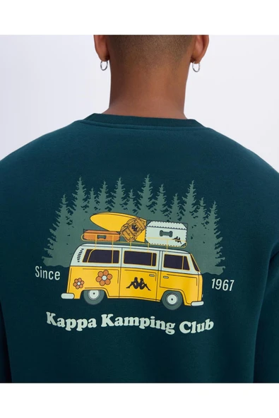 Kappa Authentic Graphik Pyke Unisex Petrol Yeşili Regular Sweatshirt - Resim 4