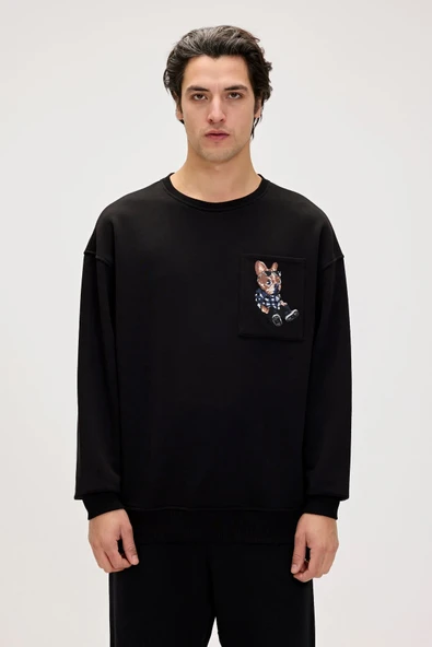 Bad Bear Javed Siyah Erkek Baskılı Sweatshirt ürün görseli 1