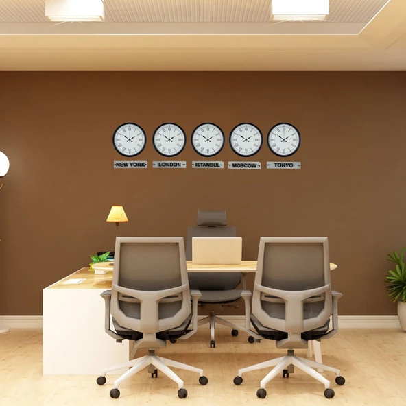 Büro Ev Ofis Dekoru için 5ADET 36CM Siyah Prestij Tarz Tabelalı Dünya Saatleri ürün görseli 1