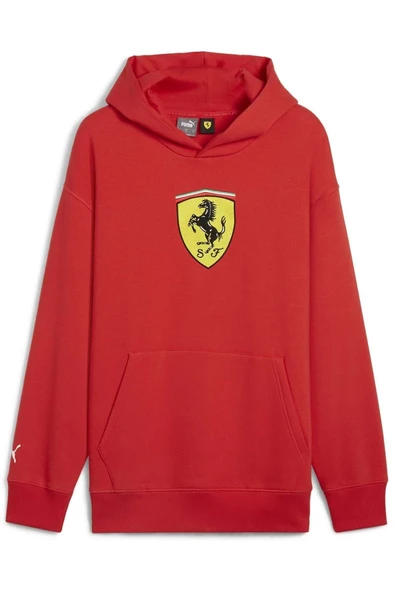 Puma 627054 Ferrari Race Big Shield Hdie Erkek Kapüşonlu Sweatshirt KIRMIZI ürün görseli 1
