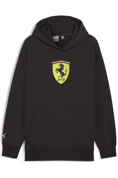627054 Ferrari Race Big Shield Hdie Erkek Kapüşonlu Sweatshirt SİYAH ürün görseli 1