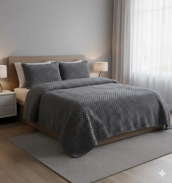 GRANADA FLANEL YATAK ÖRTÜSÜ ÇİFT KİŞİLİK CORDOBA ANTRASİT ürün görseli 1