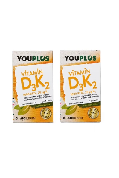 Youplus  Vitamin D3k2 1000 Iu Damla 20 Ml 2 Adet ürün görseli 1
