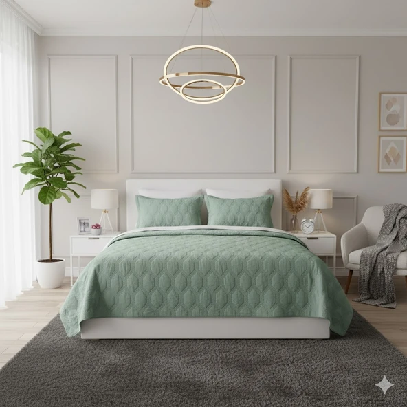 VNL STAR ÇİFT KİŞİLİK YATAK ÖRTÜSÜ MİNT YEŞİLİ ürün görseli 1