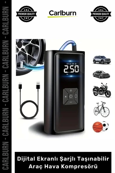 Özel Üretim Dual Mod 150 PSI Led Powerbank Dijital Ekranlı Şarjlı Taşınabilir Araç Hava Kompresörü ürün görseli 1