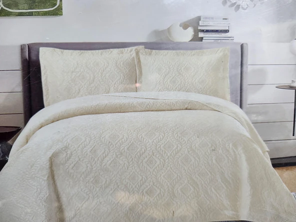 SOFT TEK KİŞİLİK YATAK ÖRTÜSÜ DAMASK KREM ürün görseli 1