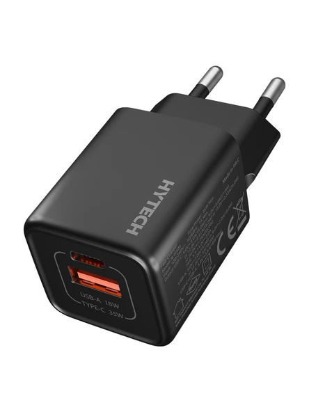 Hytech Hy-Xeg35 Type Usb-C 35W Pd + 18W Usb Qc 3.0 Gan Pd-Pps Siyah Hızlı Ev Şarj Adaptörü ürün görseli 1