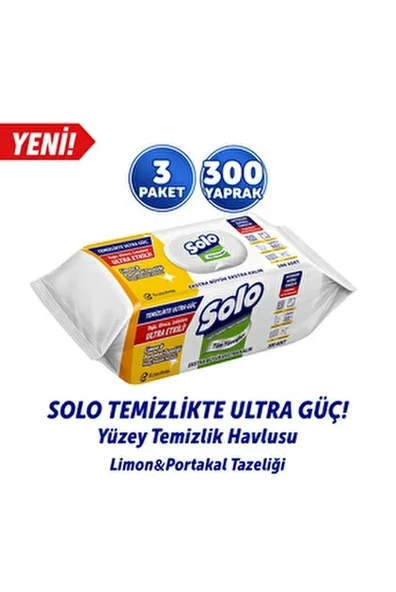Solo Ultra Güç Limon & Portakal Kokulu Islak Havlu 100’lü 3’lü Paket ürün görseli 1
