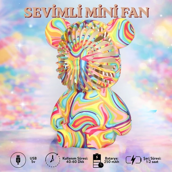 Dossimo DSM-902 Şarjlı Mini El ve Masa Fanı Ayıcık Figürlü Mini El Pervanesi ürün görseli 1